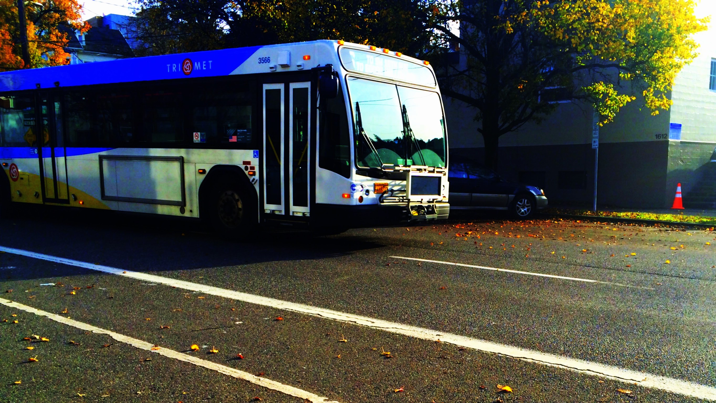 Portland Trimet bus at dusk